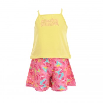  Παιδικό σετ με σορτς για κορίτσια Nekidswear λεμονί - φουξ