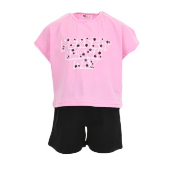 Παιδικό σετ με σορτς για κορίτσια Nekidswear λιλά-μαύρο