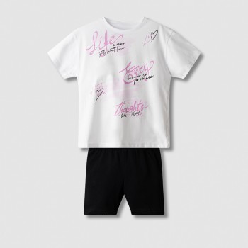 Παιδικό σετ με ποδηλατικό κολάν για κορίτσια Nekidswear λευκό- μαύρο