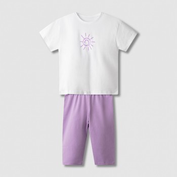 Παιδικό σετ με κολάν κάπρι για κορίτσια Nekidswear λευκό- λιλά