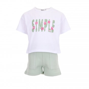 Παιδικό σετ με σορτς για κορίτσια Nekidswear ''simple'' λευκό-φυστικί
