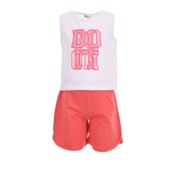 Παιδικό σετ με σορτς για κορίτσια Nekidswear λευκό-κοραλί
