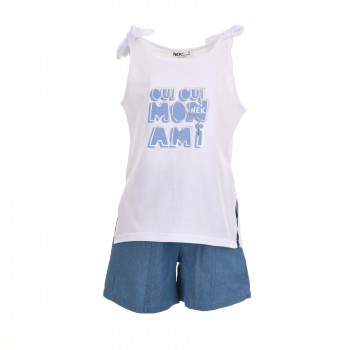 Παιδικό σετ με σορτς για κορίτσια Nekidswear λευκό- τζιν