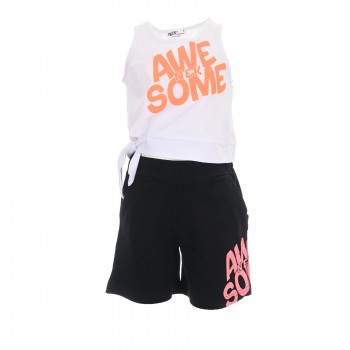Παιδικό σετ με σορτς για κορίτσια Nekidswear λευκό - μαύρο