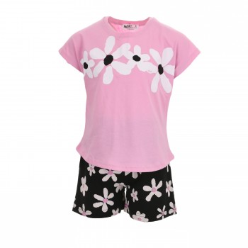 Παιδικό σετ με σορτς για κορίτσια Nekidswear ροζ- μαύρο