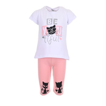 Παιδικό σετ για κορίτσια Nekidswear με κολαν- βερμούδα λευκό- ροζ