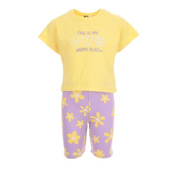 Παιδικό σετ με ποδηλατικό κολάν για κορίτσια Nekidswea κίτρινο-μωβ