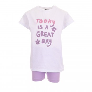 Παιδικό σετ με σορτς για κορίτσια Nekidswear λευκό-μωβ