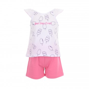 Παιδικό σετ με σορτς για κορίτσια Nekidswear λευκό - φουξ
