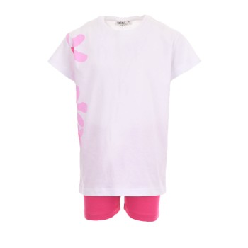 Παιδικό σετ με σορτς για κορίτσια Nekidswear λευκό-φουξ