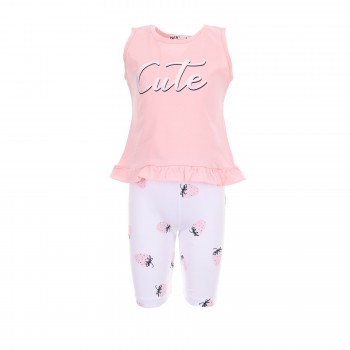Παιδικό σετ με κολάν ποδηλατικό για κορίτσια Nekidswear ''cute'' ροζ-λευκο