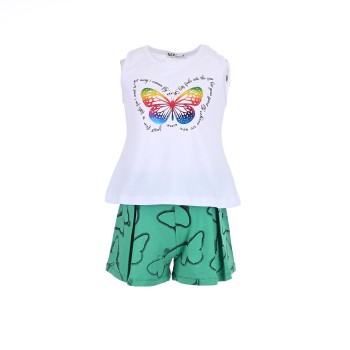 Παιδικό σετ για κορίτσια Nekidswear με σορτς λευκό- πράσινο