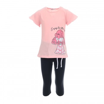 Παιδικό σετ με κολάν κάπρι για κορίτσια Nekidswear με στάμπα glitter ροζ-μαρέν