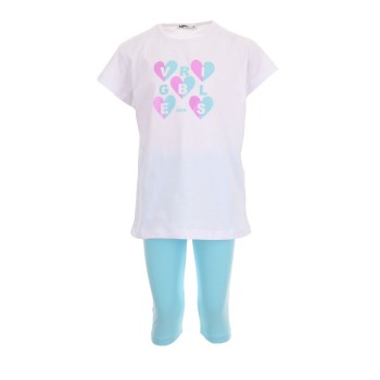 Παιδικό σετ με κάπρι κολάν για κορίτσια Nekidswea λευκό- σιέλ