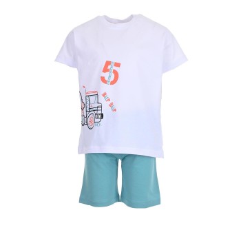 Παιδικό σετ για αγόρια Nekidswear με βερμούδα λευκό- πετρόλ