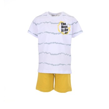 Παιδικό σετ για αγόρια Nekidswear με βερμούδα λευκό- κίτρινο