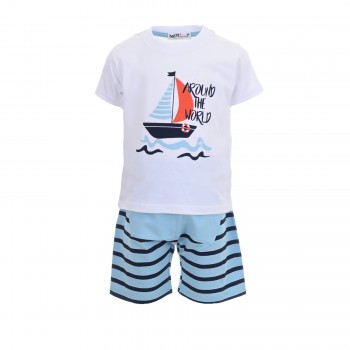 Βρεφικό σετ για αγόρια Nekidswear λευκό-σιέλ