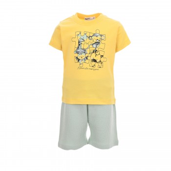 Βρεφικό σετ για αγόρια Nekidswear με στάμπα κίτρινο-φυστικί