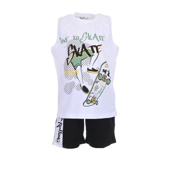 Παιδικό σετ για αγόρια Nekidswear λευκό-μαύρο με βερμούδα