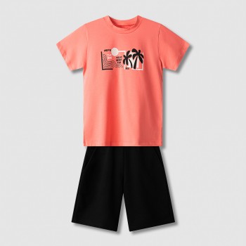 Παιδικό σετ με βερμούδα για αγόρια Nekidswear πορτοκαλί- μαύρο