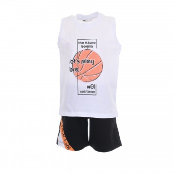 Παιδικό σετ αμάνικο για αγόρια Nekidswear με μπάσκετ λευκό-μαύρο