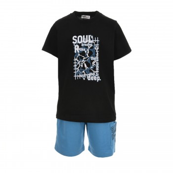 Παιδικό σετ με βερμούδα για αγόρια Nekidswear μαύρο-πετρόλ