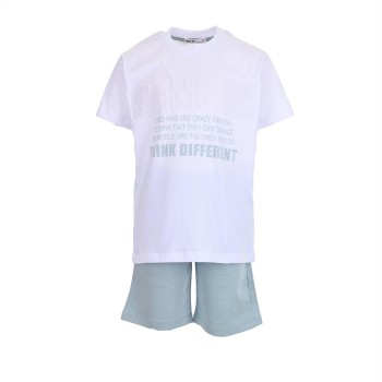 Παιδικό σετ για αγόρια Nekidswear με βερμούδα λευκό- γκρισιελ