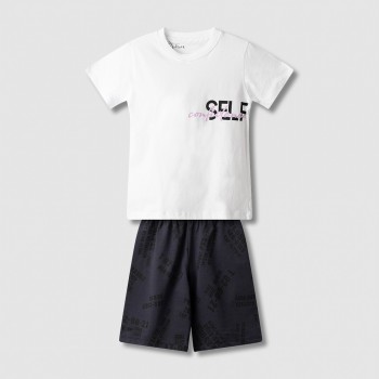 Παιδικό σετ με βερμούδα για αγόρια Nekidswear λευκό- ανθρακί