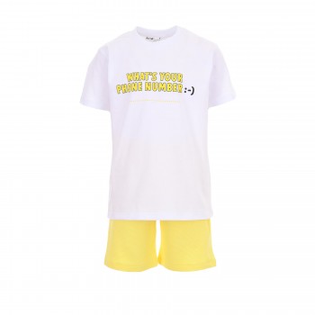 Παιδικό σετ για αγόρια Nekidswear με στάμπα λευκό-κίτρινο