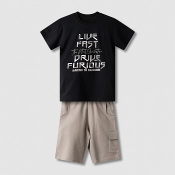 Παιδικό σετ με βερμούδα για αγόρια Nekidswear μαύρο- έλεφαντ