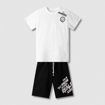 Παιδικό σετ με βερμούδα για αγόρια Nekidswear λευκό- μαύρο