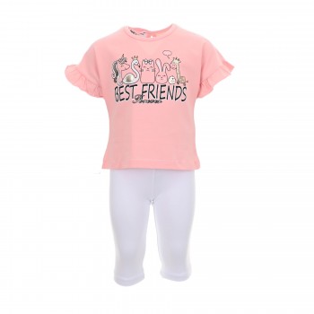 Βρεφικό σετ με κολάν κάπρι για κορίτσια Nekidswear ''best friends'' ροζ-λευκό