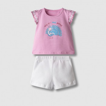 Βρεφικό σετ με σορτς για κορίτσια Nekidswear ροζ- λευκό