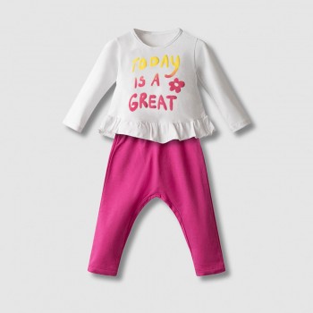 Βρεφικό σετ με κολάν για κορίτσια Nekidswear λευκό- φουξ