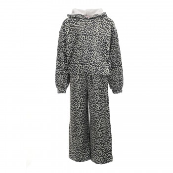 Παιδικό σετ φόρμα για κορίτσια New College βελουτέ animal print λαχανί