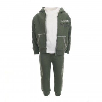 Βρεφικό σετ φόρμα με ζακέτα 3 τμχ για αγόρια New College πράσινο - εκρού