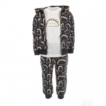 Βρεφικό σετ φόρμα με ζακέτα 3 τμχ για αγόρια New College all over print ανθρακί