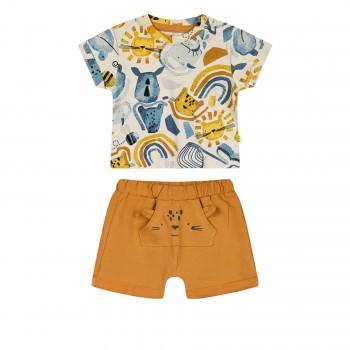 Βρεφικό σετ για αγόρια Energiers με στάμπα all over μπεζ-καφέ