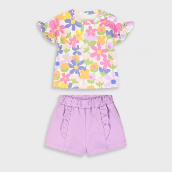Παιδικό σετ με σορτς για κορίτσια Energiers φλοράλ-λιλά