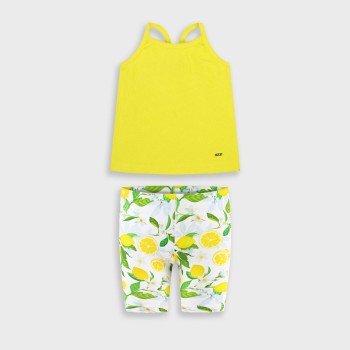 Παιδικό σετ με ποδηλατικό κολάν για κορίτσια Energiers κίτρινο- φλοράλ