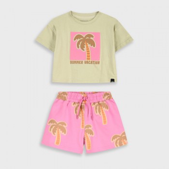 Παιδικό σετ με σορτς για κορίτσια Energiers μπεζ-φουξ