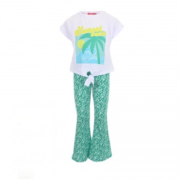 Παιδικό σετ με παντελόνα για κορίτσια Energiers ''sunset beach'' λευκό-φλοράλ πράσινο