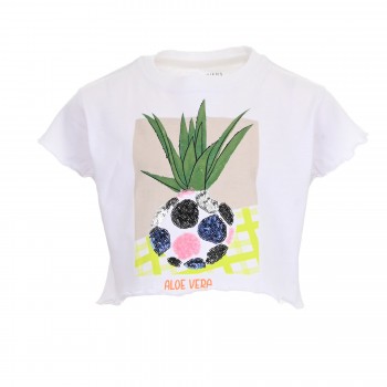 Παιδική μπλούζα cropped για κορίτσια Energiers με στάμπα λευκό