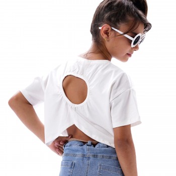Παιδική μπλούζα cropped για κορίτσια Energiers με κέντημα εκρού