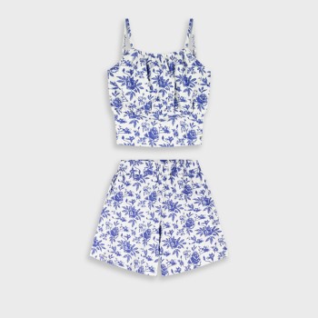 Παιδικό σετ με σορτς για κορίτσια Energiers λευκό- σιέλ φλοράλ