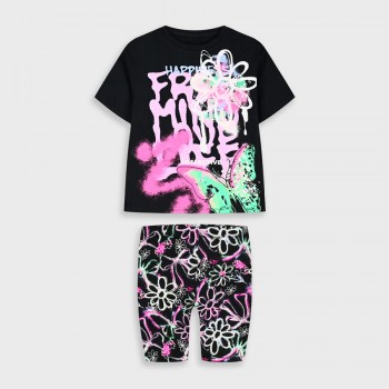 Παιδικό σετ με ποδηλατικό κολάν για κορίτσια Energiers μαύρο