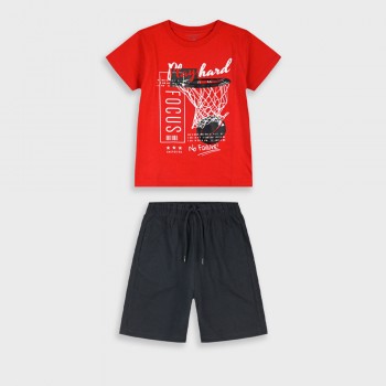 Παιδικό σετ με βερμούδα για αγόρια Energiers κόκκινο-μαύρο