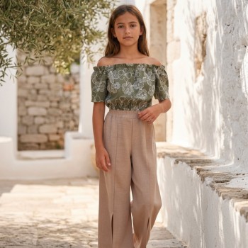 Παιδικό σετ παντελόνα για κορίτσια Can kinds λαδί-μπεζ
