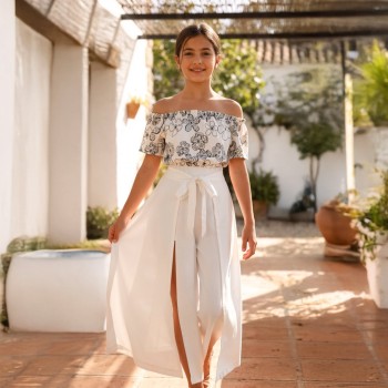 Παιδικό σετ με παντελόνα για κορίτσια Can Kids λευκό με κέντημα