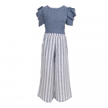 Παιδικό σετ με παντελόνα για κορίτσια Can Kids σιέλ-ριγέ